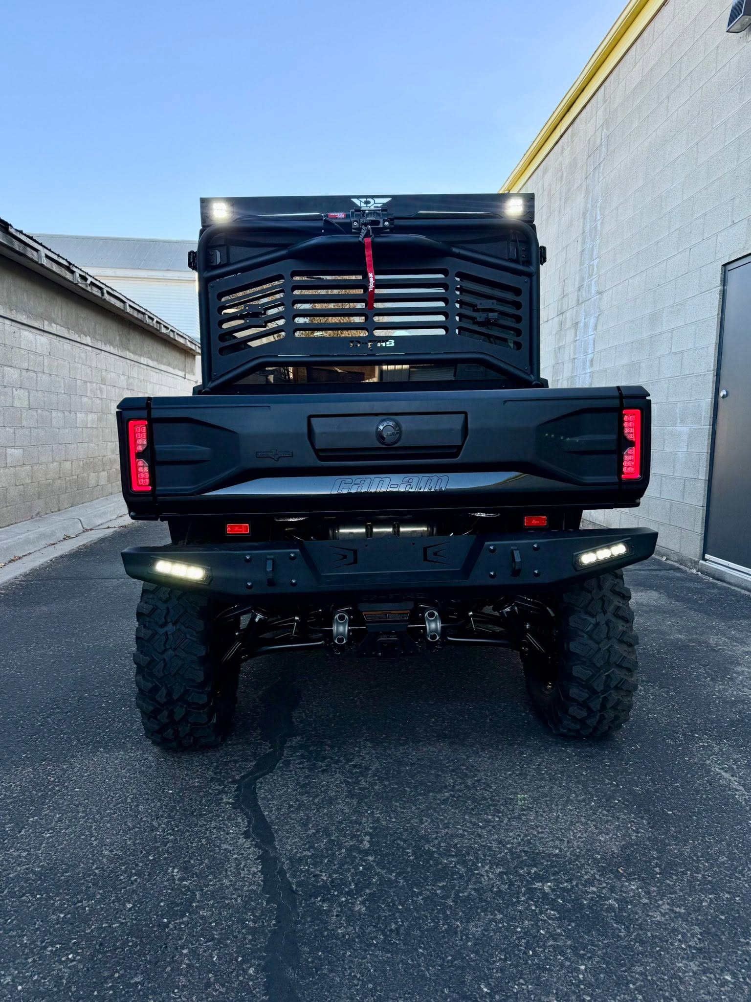 D-FAB Can-Am Defender rear bumper with headache rack and LED lights